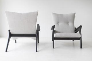 Front and rear views of the Frank chair showing the dark walnut frame