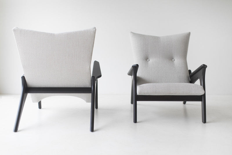 Front and rear views of the Frank chair showing the dark walnut frame
