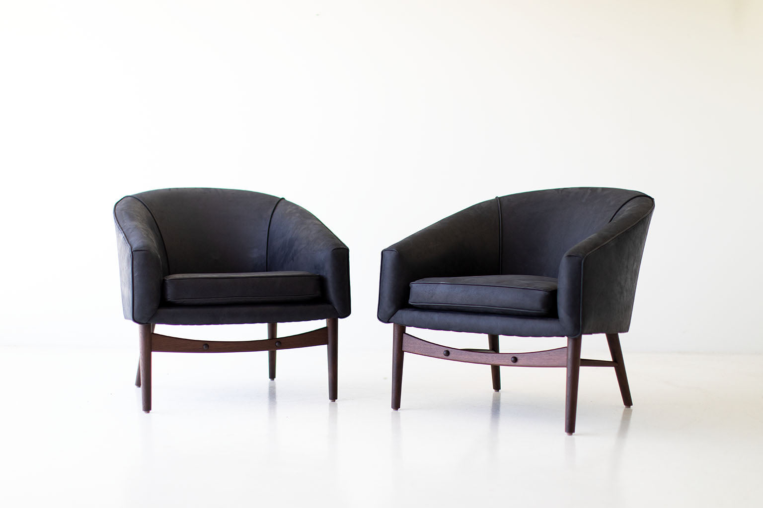 Lawrence Peabody Club Chairs — Modern Luxury Lounge Chairs in Oak & White Thick Weave Fabric or Walnut & Leather by Craft Associates®