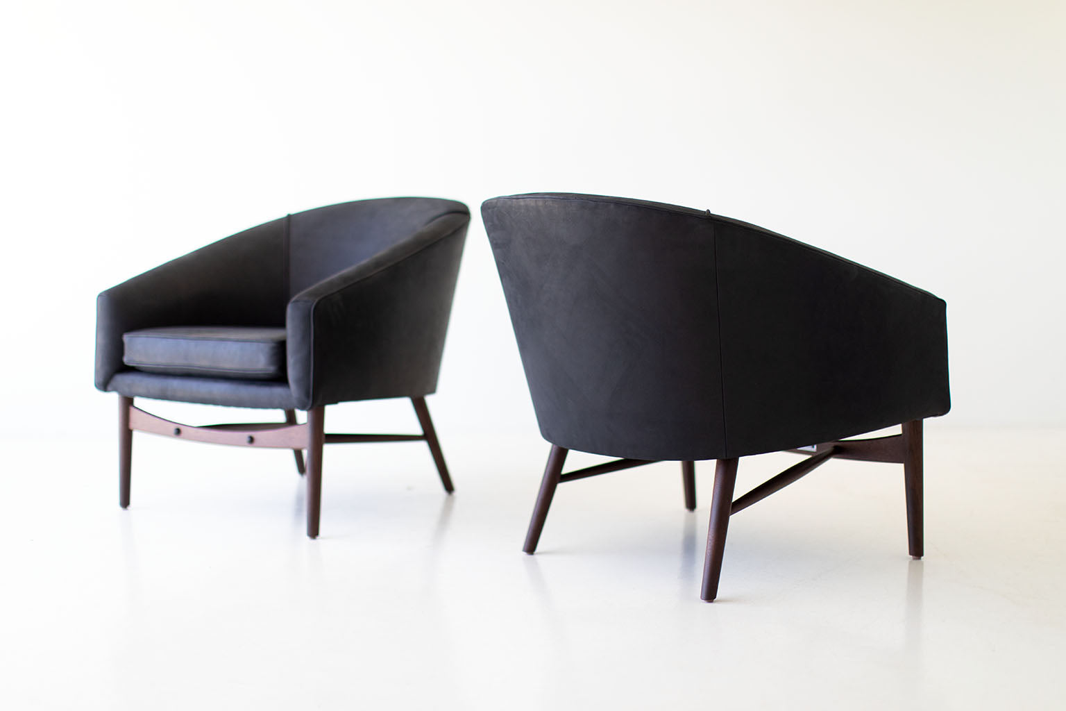 Lawrence Peabody Club Chairs — Modern Luxury Lounge Chairs in Oak & White Thick Weave Fabric or Walnut & Leather by Craft Associates®
