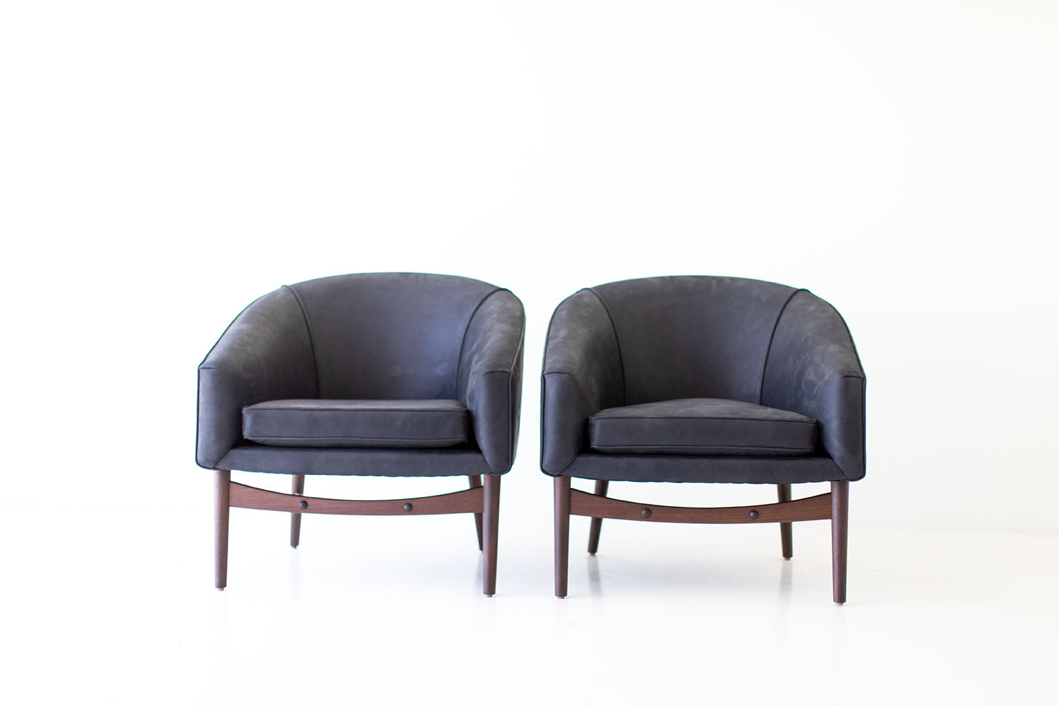 Lawrence Peabody Club Chairs — Modern Luxury Lounge Chairs in Oak & White Thick Weave Fabric or Walnut & Leather by Craft Associates®