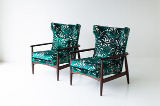 Walnut Peabody wing lounge chair styled in a luxury living room