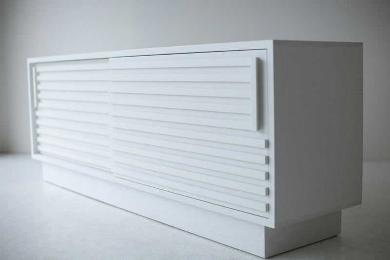 Organic modern credenza in a living room