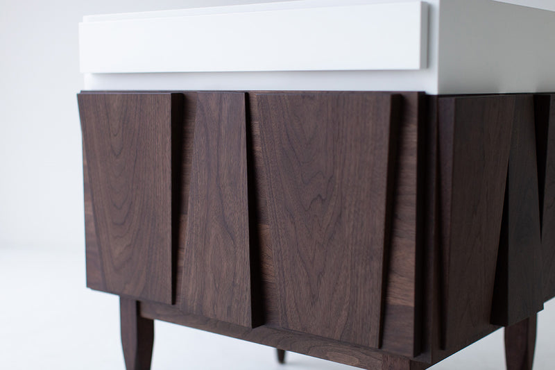 Close-up of the commercial-grade matte walnut finish