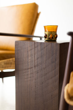 Walnut side table shown from above