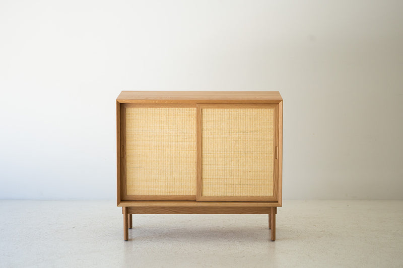 Modern luxury oak and cane cabinet by Lawrence Peabody for Craft Associates, front view