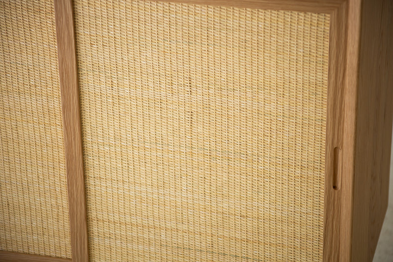 Close-up of the hand-caned sliding doors