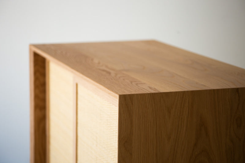 Modern luxury oak cabinet styled in a living room
