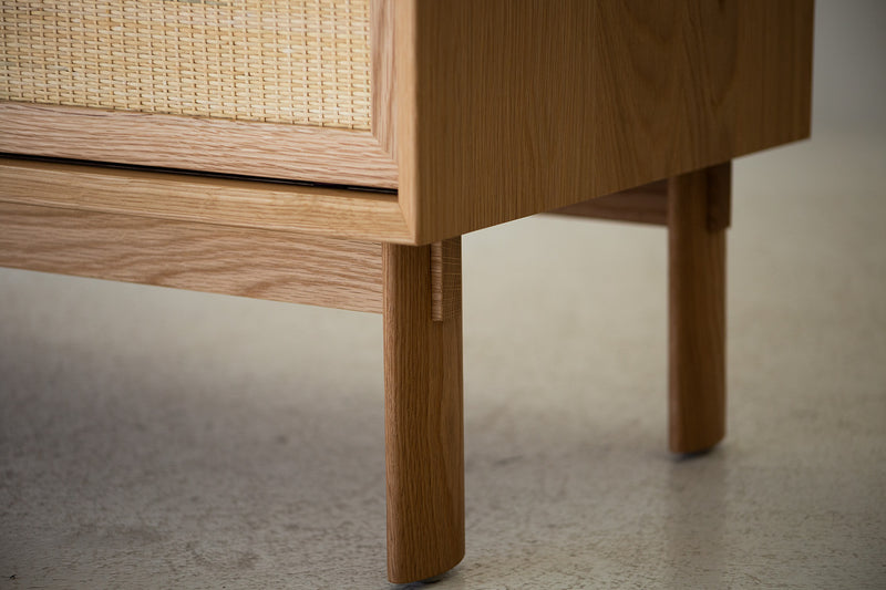 Side profile of the cabinet showing its slim eighteen-inch depth