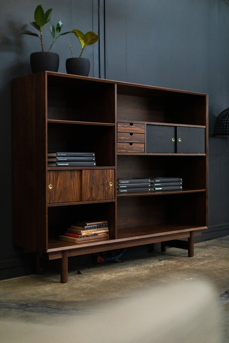 Detail of the bookcase's drawer pulls