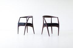Modern luxury walnut dining arm chair by Lawrence Peabody for Craft Associates, front view