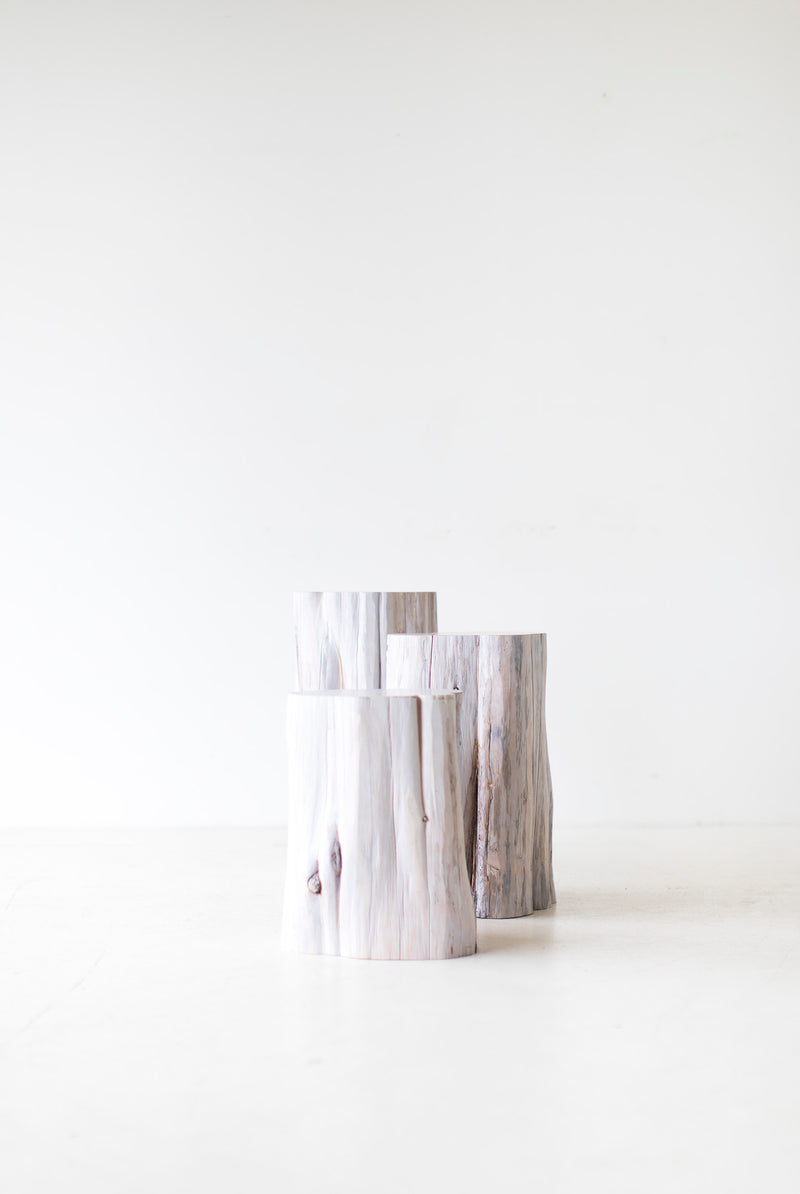 Close-up of the natural cracking and texture on the tree stump table