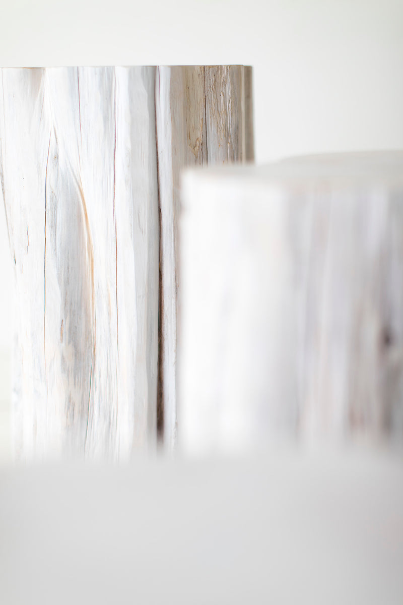 Angled view of the cedar tree stump table