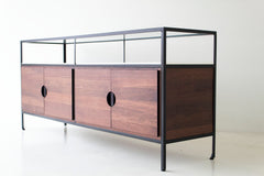 Modern luxury walnut credenza with steel frame by Bertu Home, front view