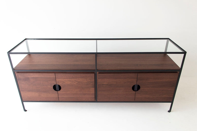 Modern luxury walnut credenza shown from above