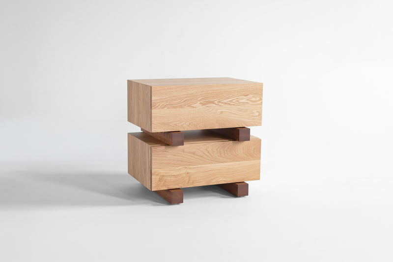 Modern luxury white oak nightstand from the Santa Fe collection, front view