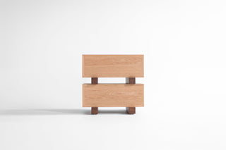 Modern luxury white oak Santa Fe nightstand photographed against a white backdrop
