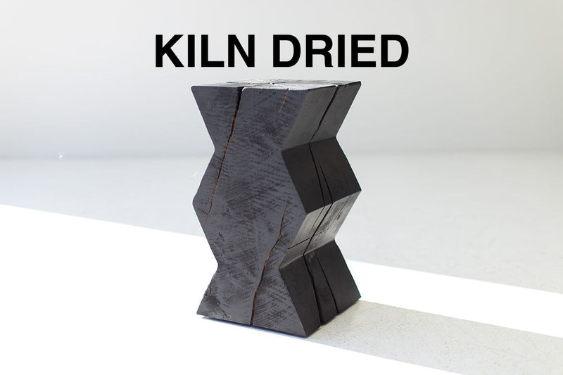 Zig zag end table in burnt charred maple, front view