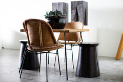 Modern maple stool used as a side table