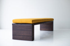 Modern luxury Cicely bench in solid oak with an upholstered top, front view