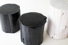Black and whitewash red cedar stump tables together