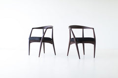 Lawrence Peabody walnut dining armchair with leather seat, front view
