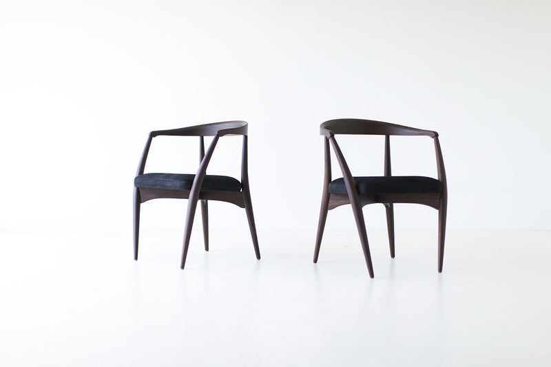 Lawrence Peabody walnut dining armchair with leather seat, front view