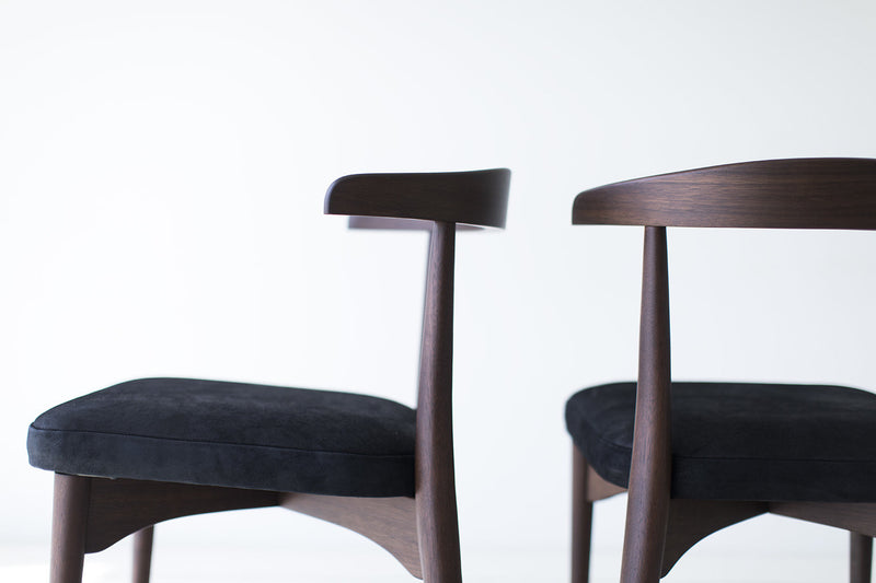 Lawrence Peabody walnut dining side chair with leather seat, front view