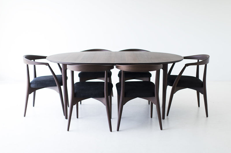 Angled view of the Lawrence Peabody walnut side chair