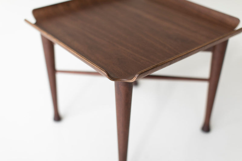 Close-up of the walnut wood grain on the Peabody side table