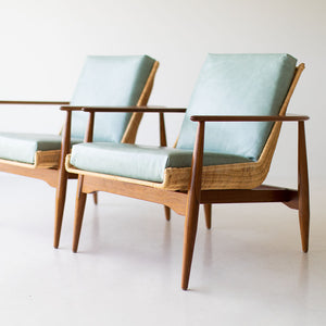 Lawrence Peabody Wicker Lounge Chairs in Leather for Craft Associates Furniture