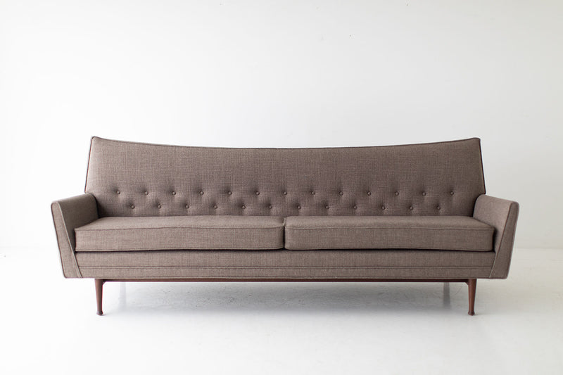 Modern luxury walnut sofa, the Peabody, front view