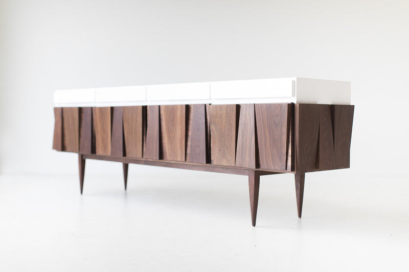 Modern walnut credenza by Craft Associates Furniture, front view