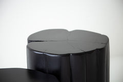 Modern cedar side table used as a nightstand