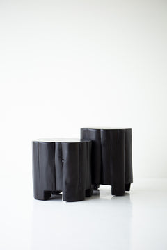 Side profile of the Cavern cedar side table