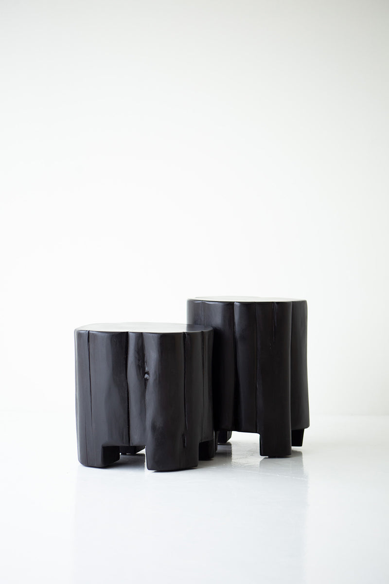Side profile of the Cavern cedar side table