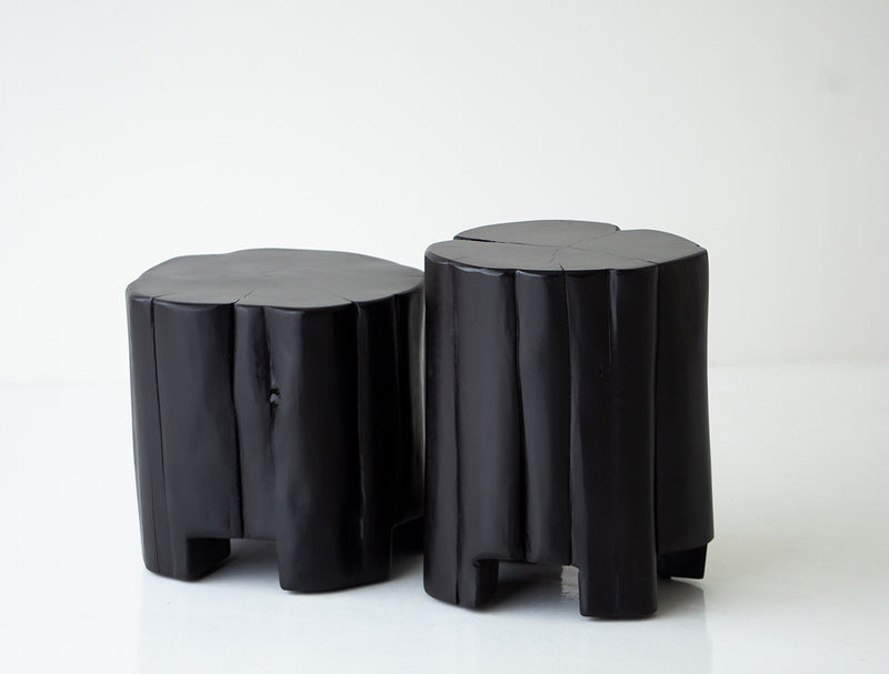 Several cedar stumps grouped as a coffee table