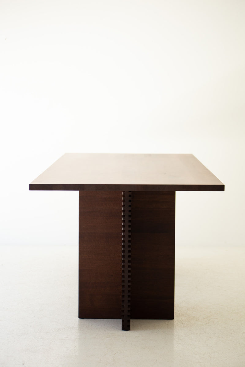 Detail of the commercial-grade matte finish on black walnut