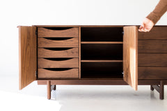 Side profile of the modern luxury walnut Peabody credenza