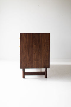 Open-door detail of the modern luxury walnut Peabody credenza