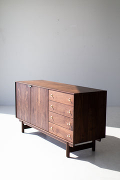 Close-up of the interior drawer construction on the modern luxury Peabody credenza
