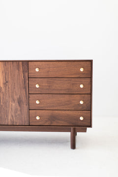 Modern luxury walnut Peabody credenza styled with modern decor