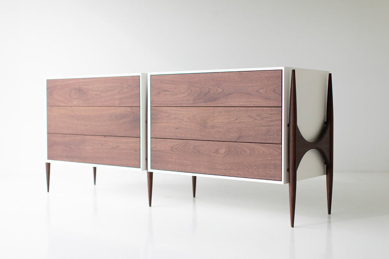 Side profile of a modern luxury Cambre walnut dresser by Craft Associates