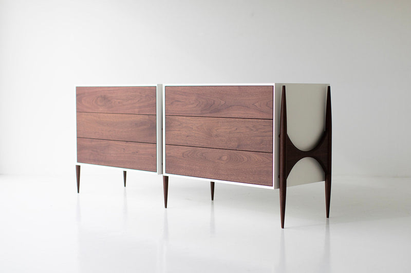 Modern luxury walnut Cambre dresser by Craft Associates, front view
