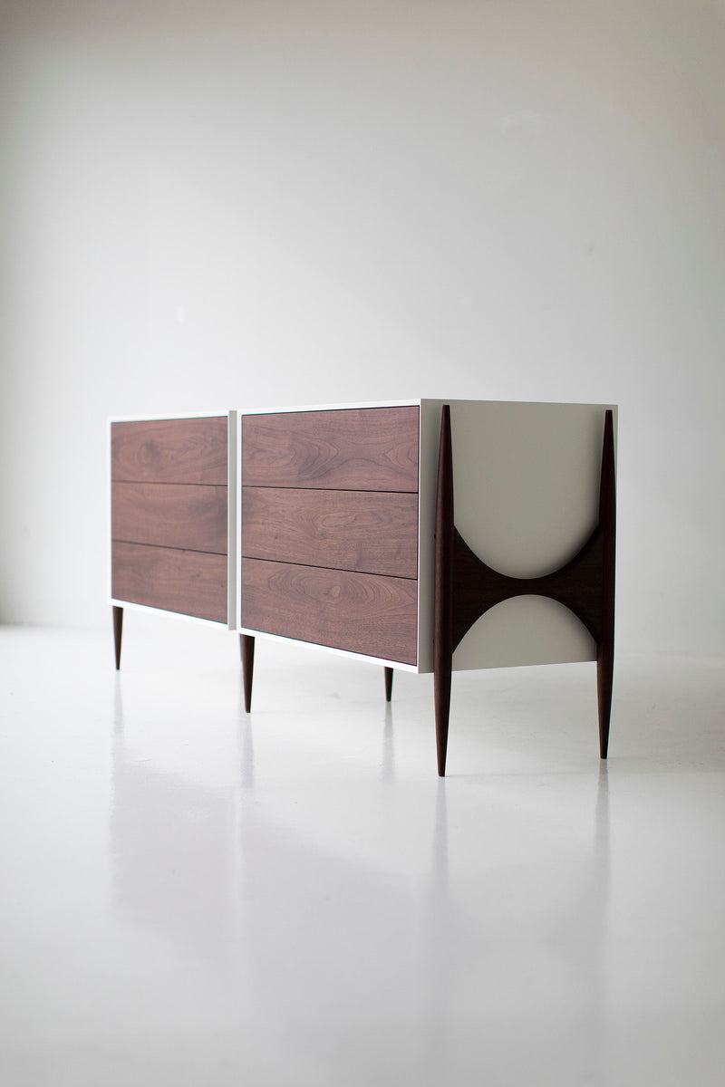 Modern luxury Cambre walnut dresser by Craft Associates in a bedroom vignette