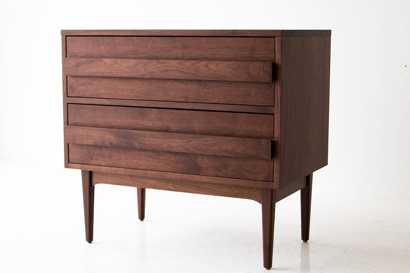 Modern luxury walnut nightstand by Bertu Home, front view