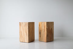 Modern luxury maple stump side table in a bright interior