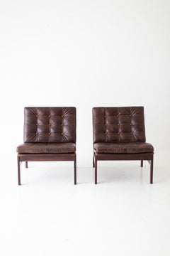 Ole Gjerløv Knudsen & Torben Lind Rosewood and Leather Lounge Chairs