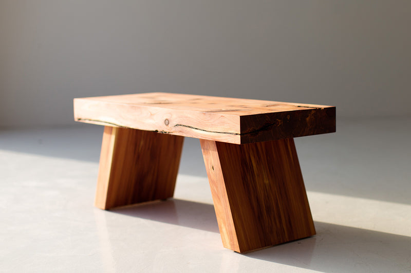 Organic modern coffee table The Boaz in red cedar, front view