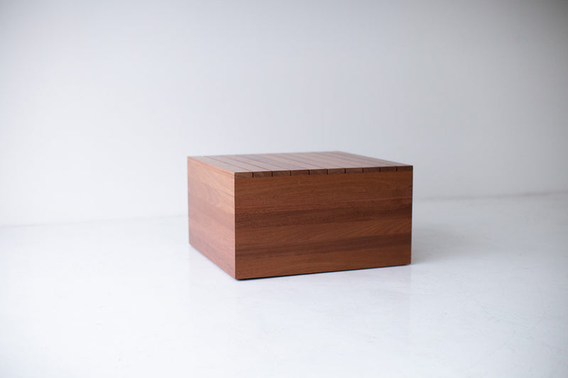 Slatted mahogany top of the Bali end table